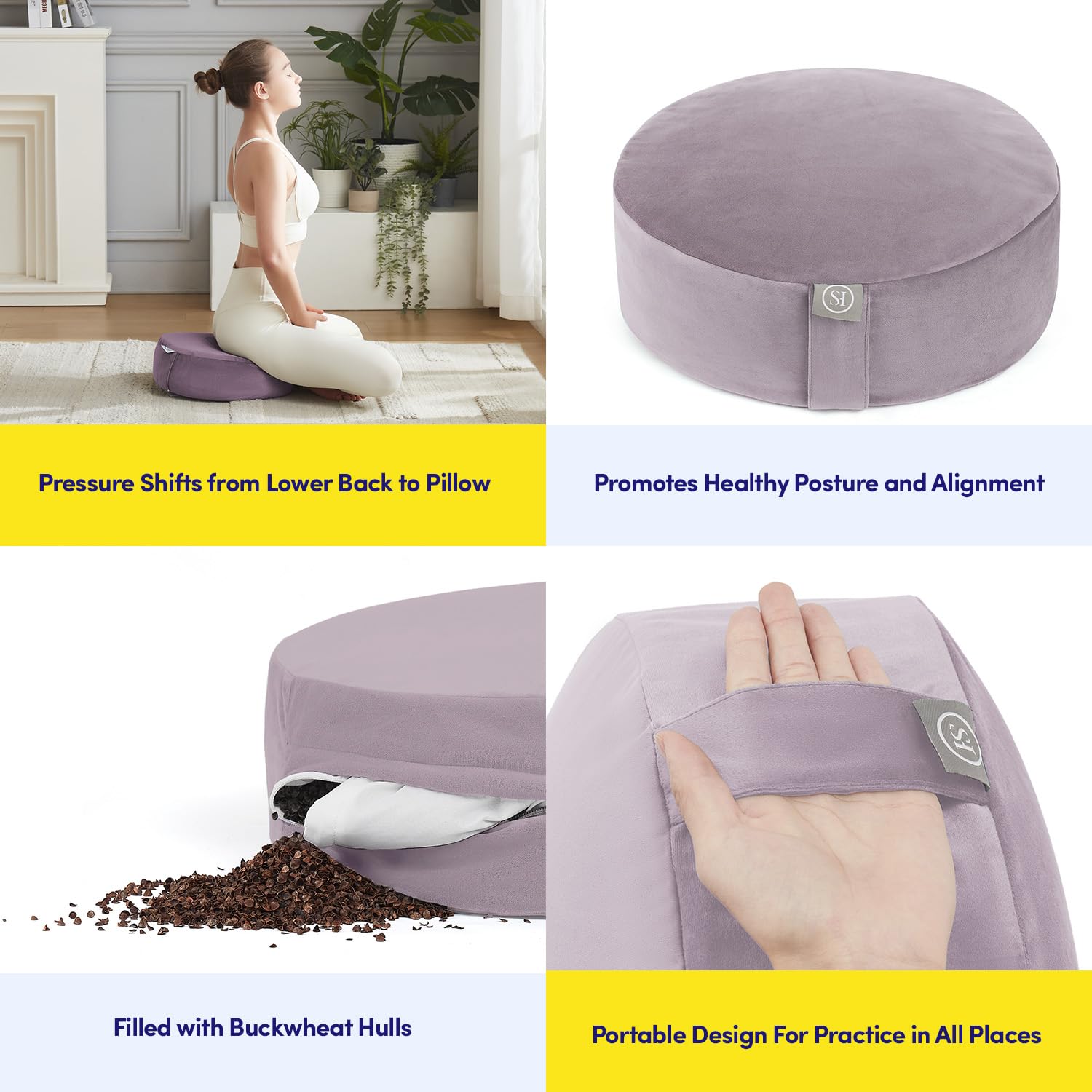 Sweet Home Collection Cuscino da meditazione per yoga e recupero, cuscino di supporto per meditazione, yoga, pilates e relax, imbottitura con conchiglie di grano saraceno, fodera rimovibile