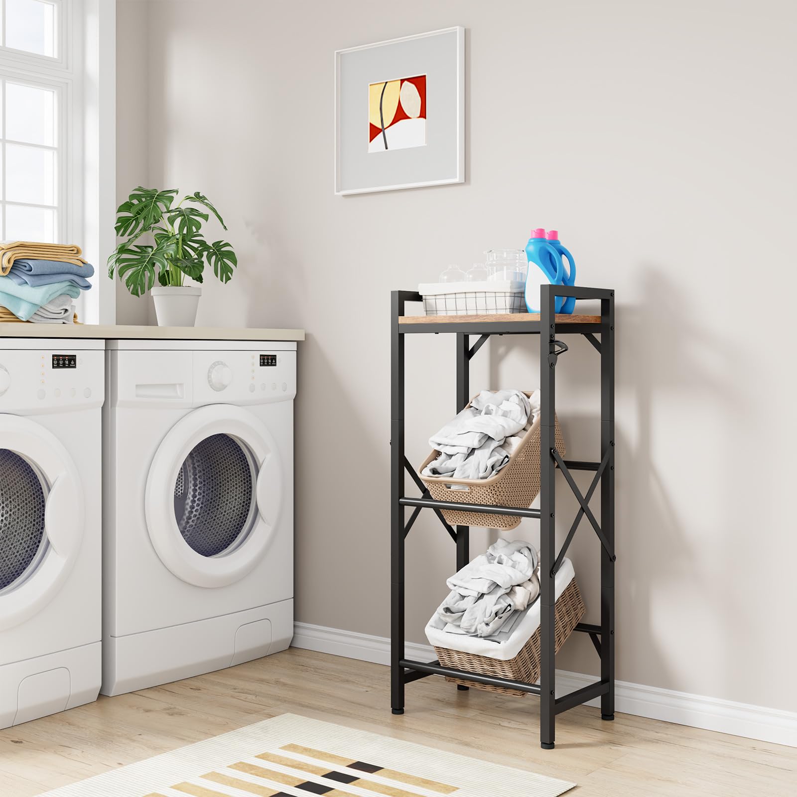 Aibiju Getränkekistenregal mit Ablage für 2 Kisten，32D x 47W x 116H cm Freistehend Kistenständer, Getränkeregal Wasserkistenregal, Bierkistenregal für Wohnzimmer, Küche, Weinkelle, YD-YLJ004H