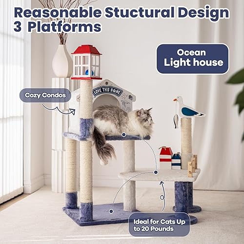 Miniatura 2 de HYABI Postes rascadores triples para gatos de 25 pulgadas, básicos de primera calidad, rascador de sisal con juguete colgante, lindos para gatos de