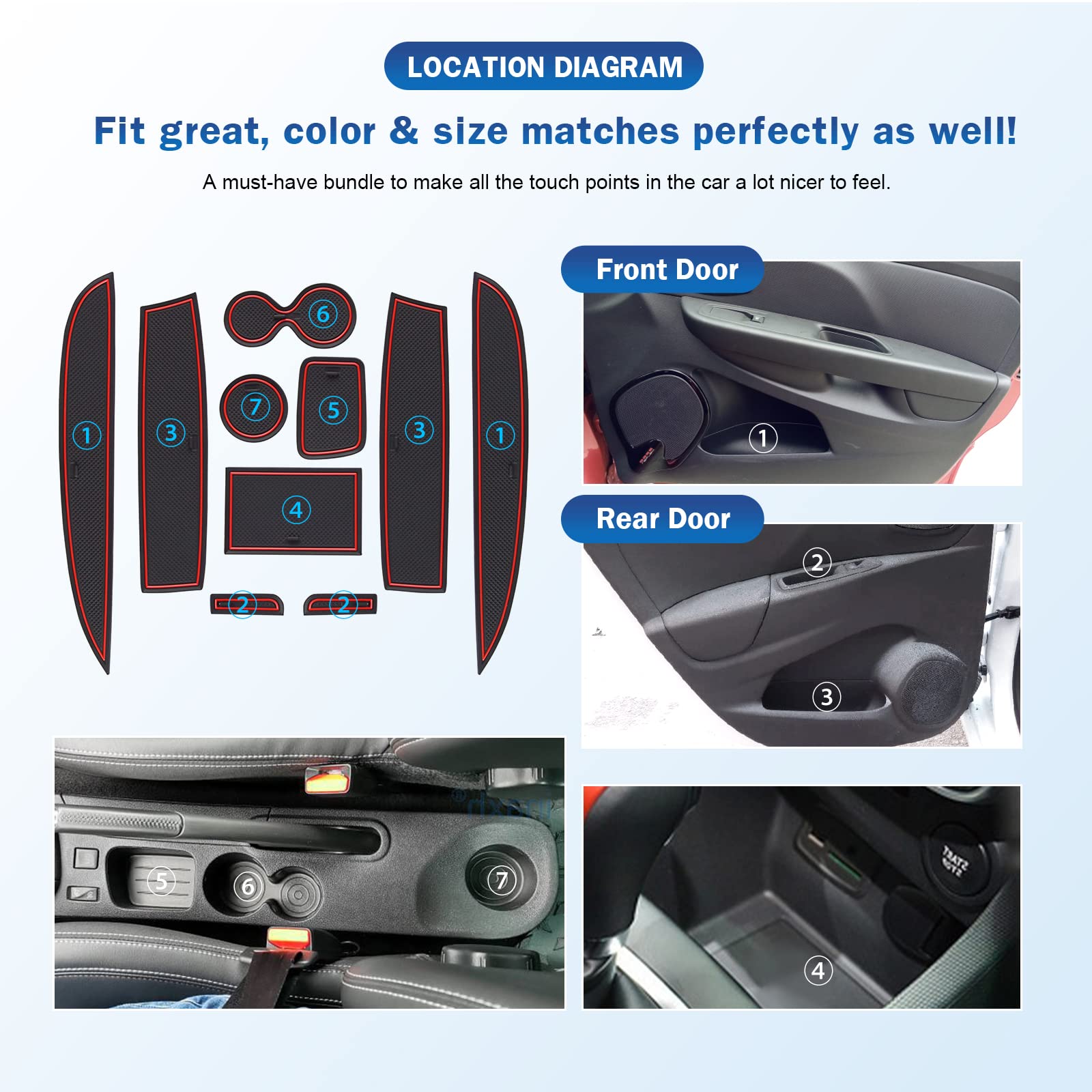 Accessoire Auto Renault Tapis Anti-dérapants Coleya Pour Renault Clio 4 ( 2013-2019) - Caoutchouc Pour Console, Porte-Gobelets, Rouge Tapis Caoutchouc Renault Clio 4 Console