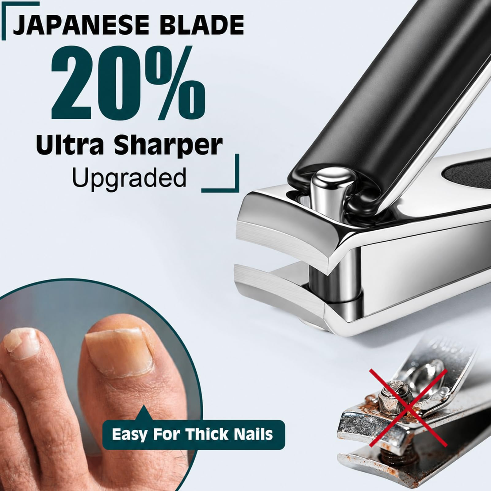 Verbessertes 20 % ultra-schärferes Nagelknipser-Set, 15 % dicker, stabiler Edelstahl, 3-in-1 Fingernagel-/Zehennagel-/Schrägknipser, Geschenke, Reise-Nagel-Set für Männer und Frauen, Schwarz