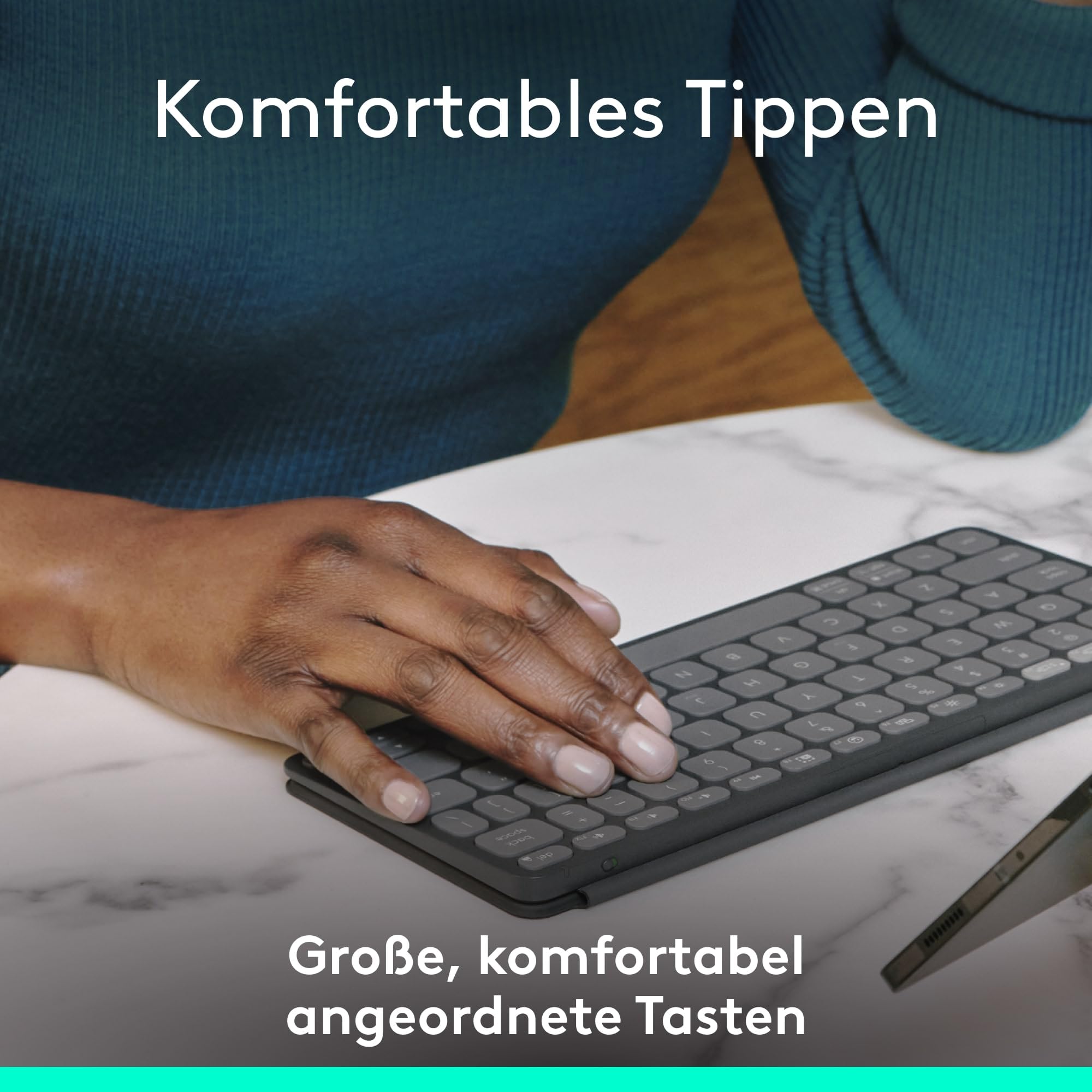 Logitech Keys-to-Go 2, Mobile Bluetooth-Tastatur für Tablets mit integriertem Schutzcover, schlanke, kabellose Tastatur für Windows, Android, Linux, iPad, iPhone, Mac, Apple TV, DEU QWERTZ - Grau