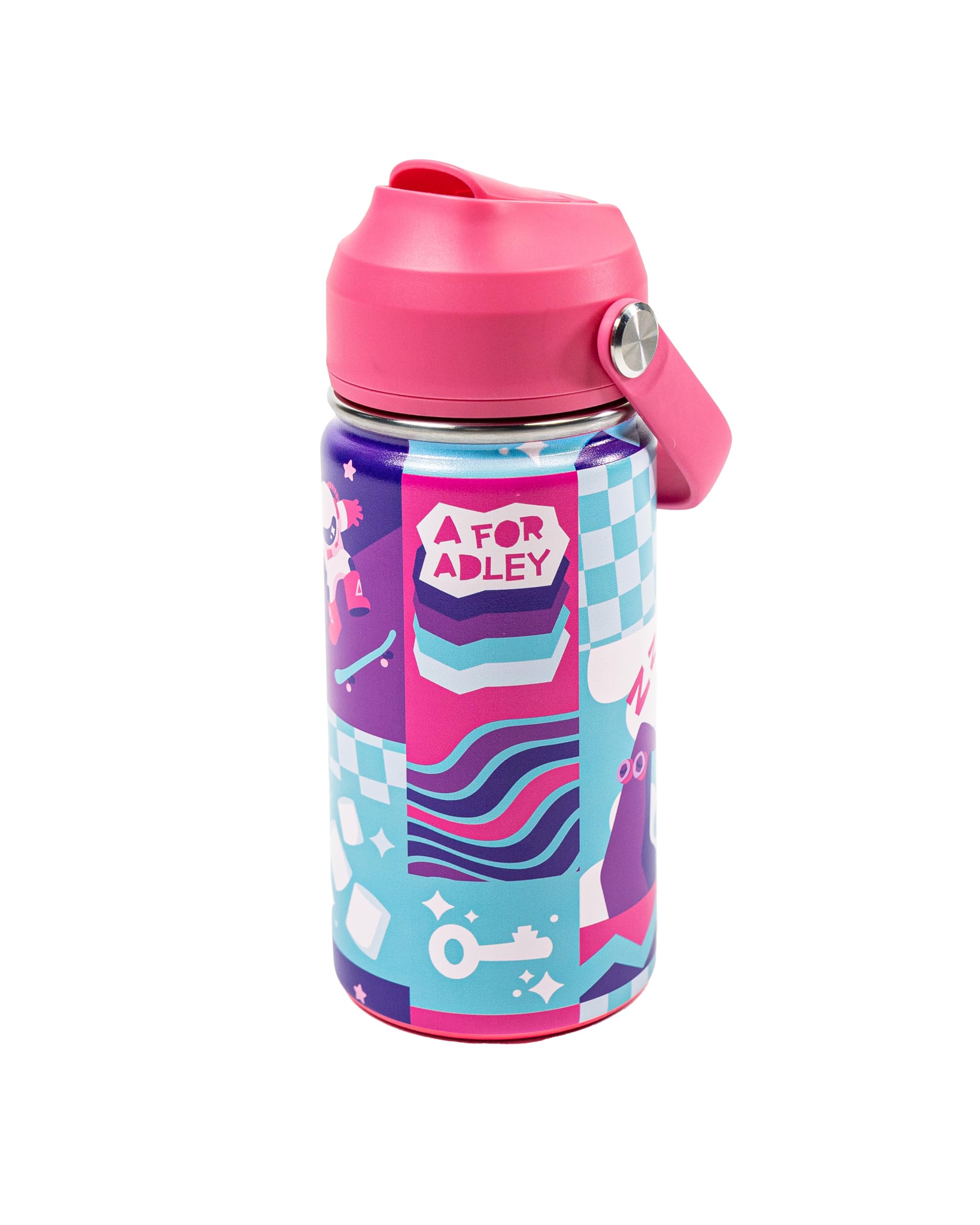A FOR ADLEY Pink, Blue and Purple Retro Checkered 12 oz Stainless Steel Water Bottle