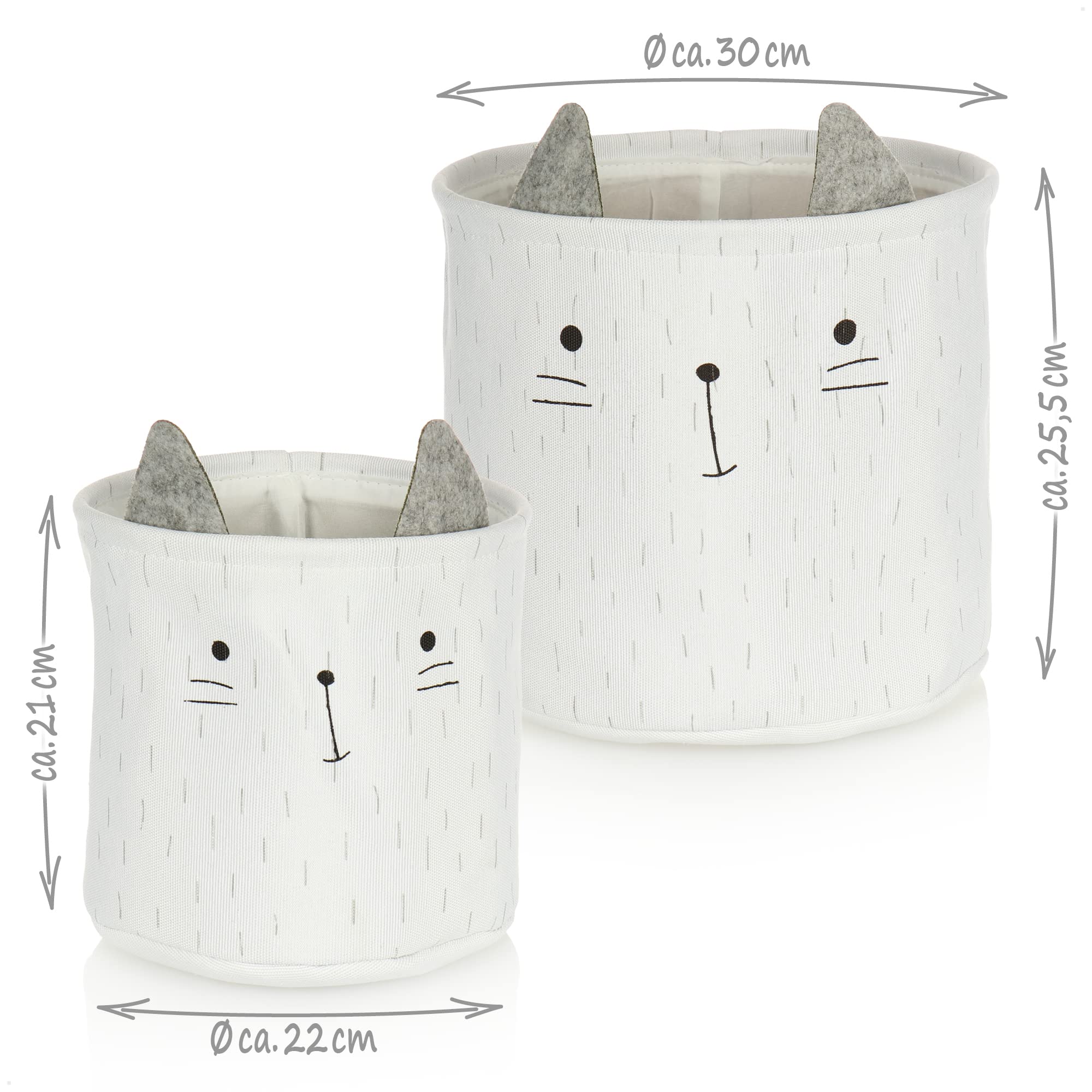 com-four® Juego de cestas de almacenamiento de 2 piezas Cat - Cestas para productos de bebé - Bolsas de almacenamiento (2 pieza - gris/blanco/negro)