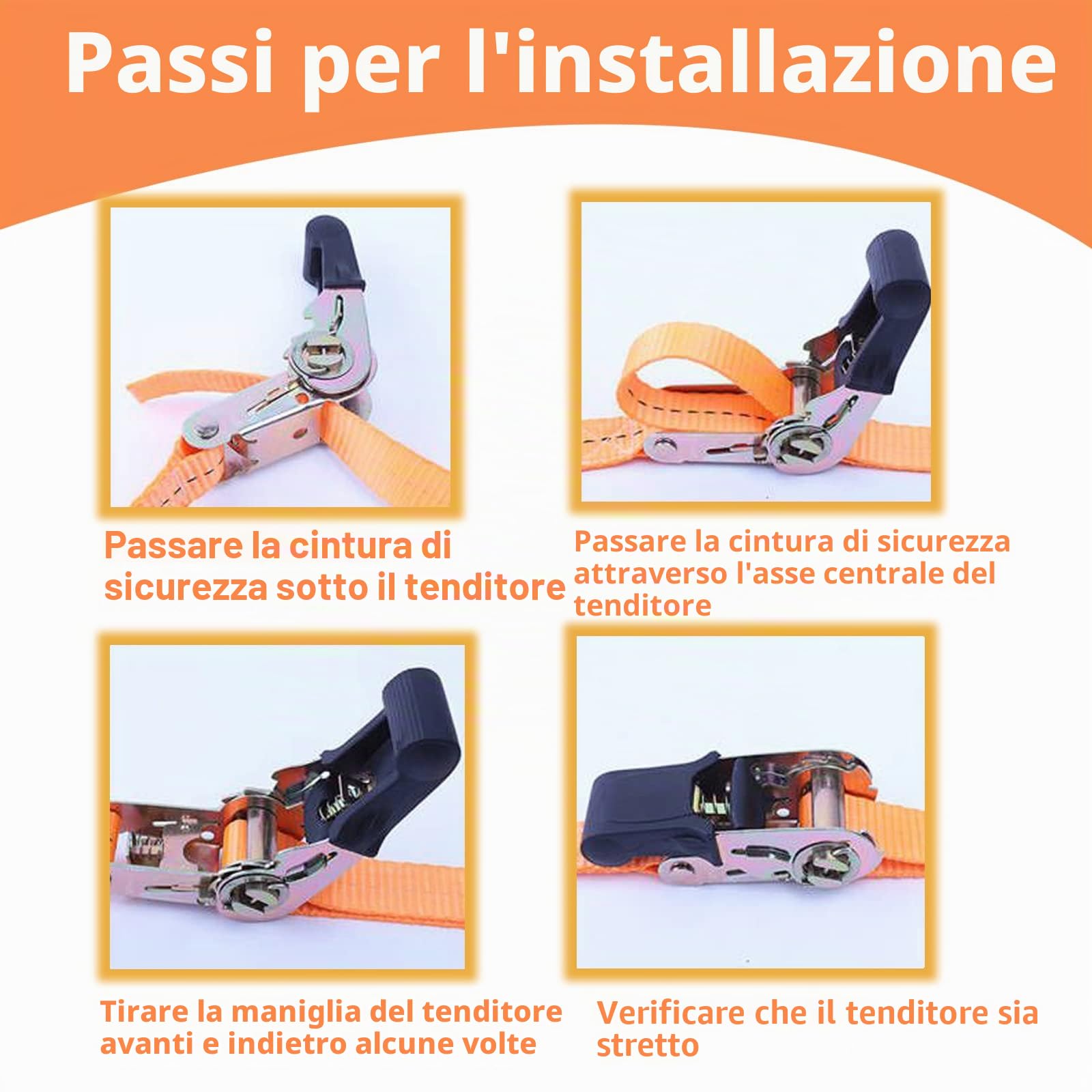 4 x 800 kg 5 m Cinghie di Serraggio con Cricchetto, Cinghie di Fissaggio Ancoraggio con Chiusura a Morsetto Arancione Cinghia a Cricchetto per il Trasporto