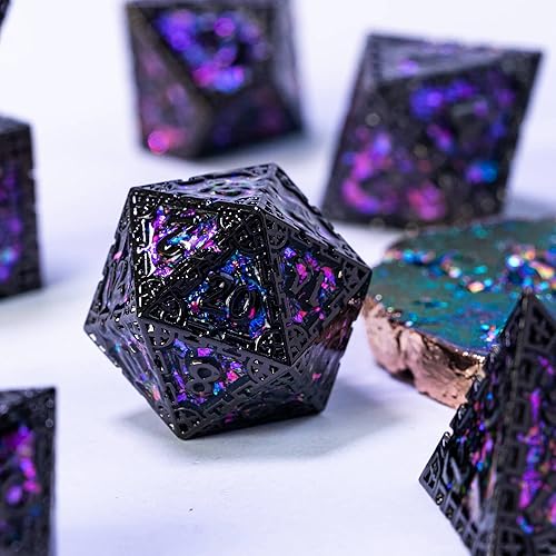 Miniatura 7 de UDIXI Juego de dados de metal DND, 7 piezas de dados poliédricos D&D, dados de dragón d y d para regalo de mazmorras y dragones, juego de dados de