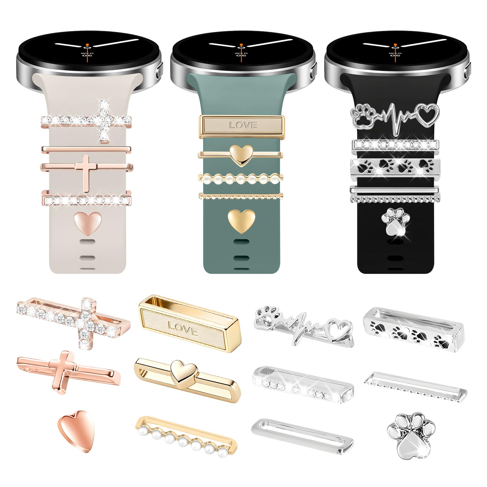 Photo 1 of HAYONLIY 3 Pack Silicone Bands with Decorative Accessories Compatible for Samsung Galaxy Watch 8 Band 40mm 44mm/Galaxy Watch 8 Classic 46mm,Stylish Bling Charms Strap for Women