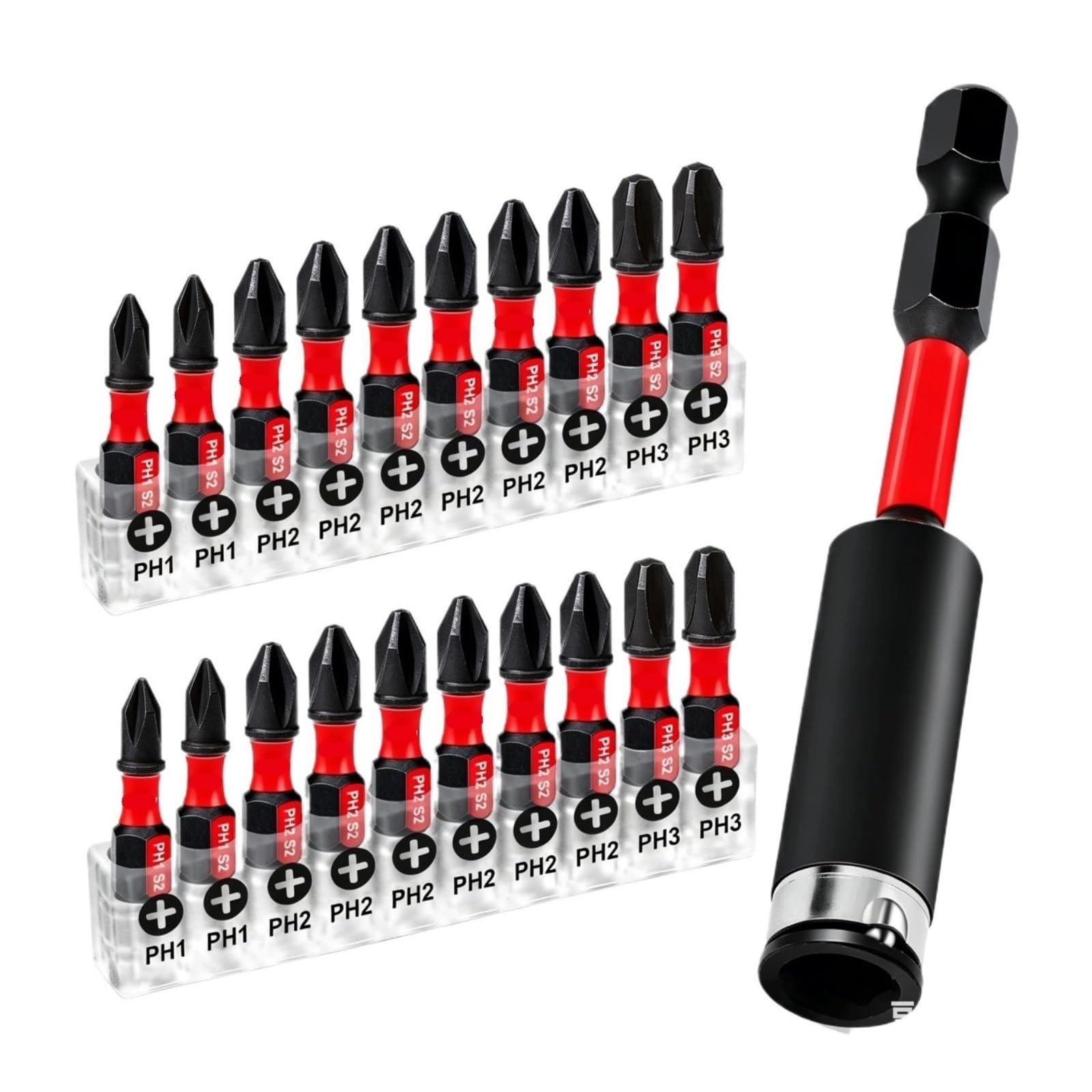 Juego de puntas destornillador magnéticas impacto #1/#2/#3 1 pulgada con base(21PCS)