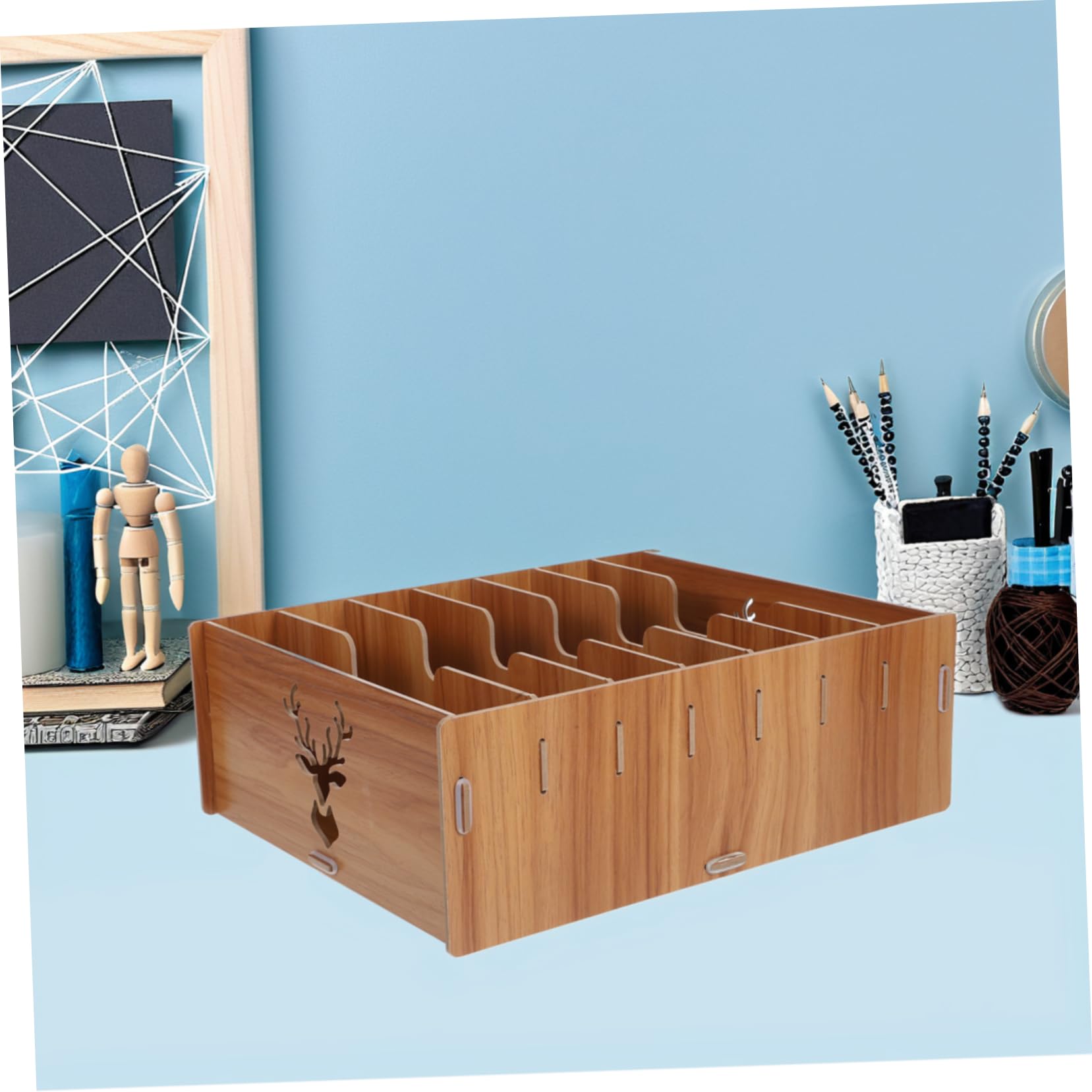 VILLCASE Organizador de Escritorio de Madera Marrón Compartimentos