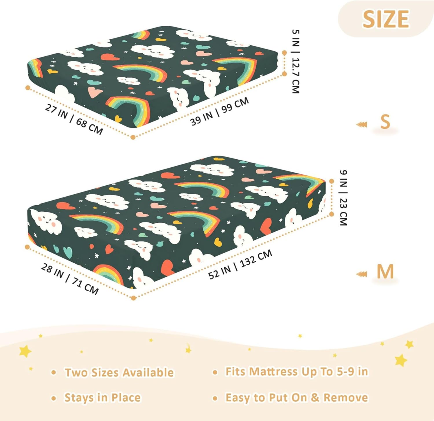 Cute Rainbow Clouds Crib Sheets Soft Breathable Fitted Cotton Baby Crib Sheets Mattress Cover for Girl Boy, 52" x 28" x 9"