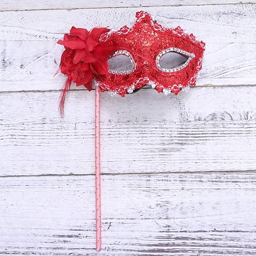 Miniatura 5 de ABOOFAN Máscaras de encaje medio en máscara en palo de Halloween en un palo de mardi gras máscaras de baile con mango de palo