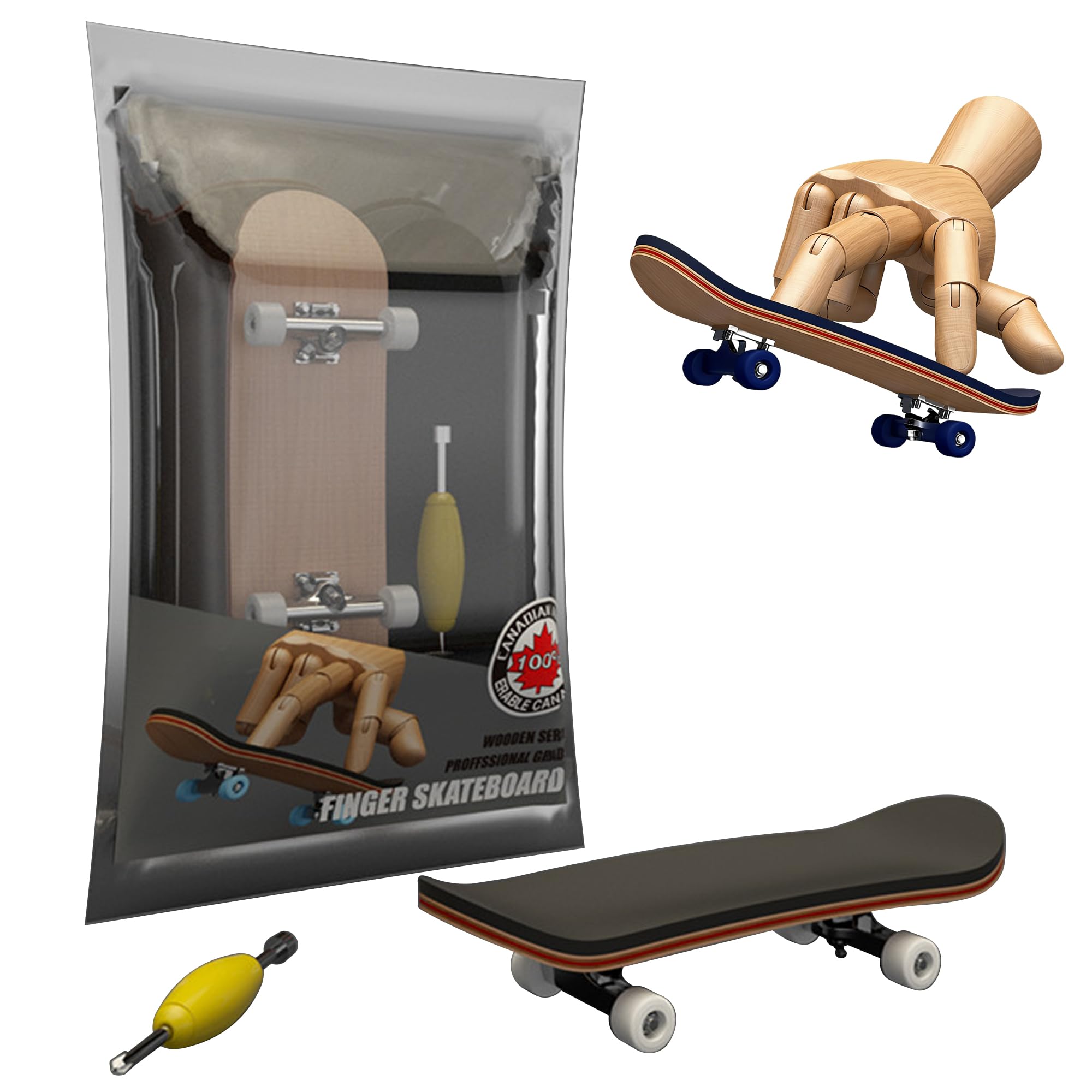 Professional 5-Layer Maple Fingerboard, 99mm Wide Deck, Durable Alloy Parts, Complete Finger Skateboard Ramps Set with Mini Screwdriver for Finger Skateboarding (white)