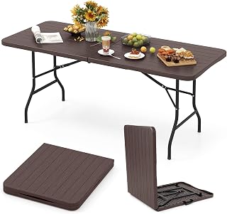 Goplus 6ft Plastic Folding Table, 350 LBS Indoor Outdoor Heavy Duty Portable Folding Tables with HDPE Tabletop, Handle, Lock, Foldable Rectangle Utility Card Table for Picnic, Party, Camping, Dining