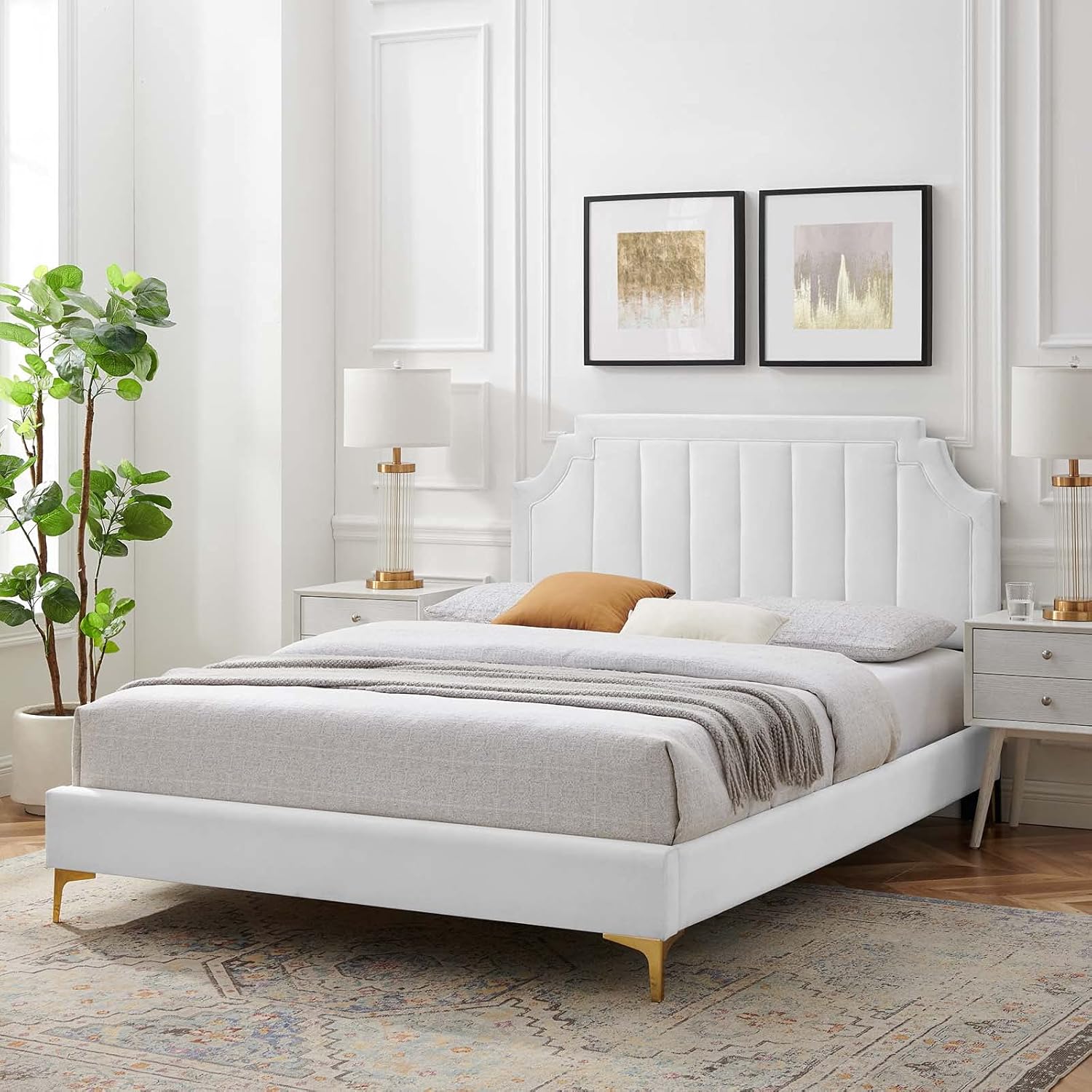 Modway Sienna Performance Velvet Queen Platform Bed in White