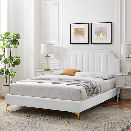Modway Sienna Performance Velvet Queen Platform Bed in White