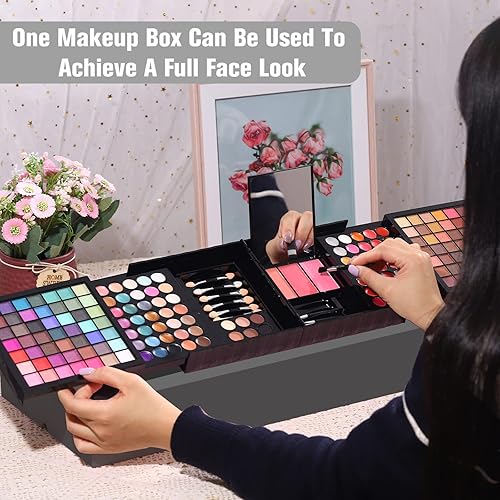 Miniatura 31 de Kit de maquillaje profesional para mujer, kit completo con espejo, 58 colores, todo en uno, set de regalo de maquillaje para niñas, incluye sombra