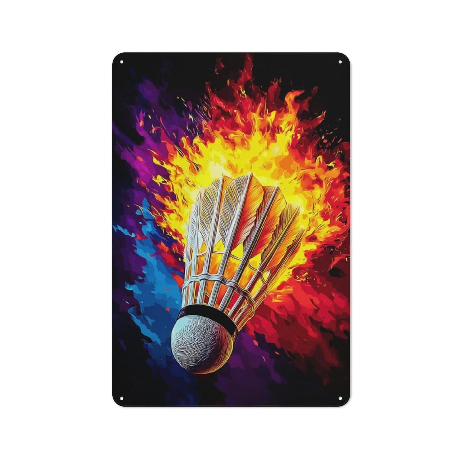 Junmoney Flaming Shuttlecock Artwork -4 Decorative Tin Sign With Design 30X20cm, Nostalgic Old Style Wall Plaque For Living Room, Hallway, Kitchen Or Cafe