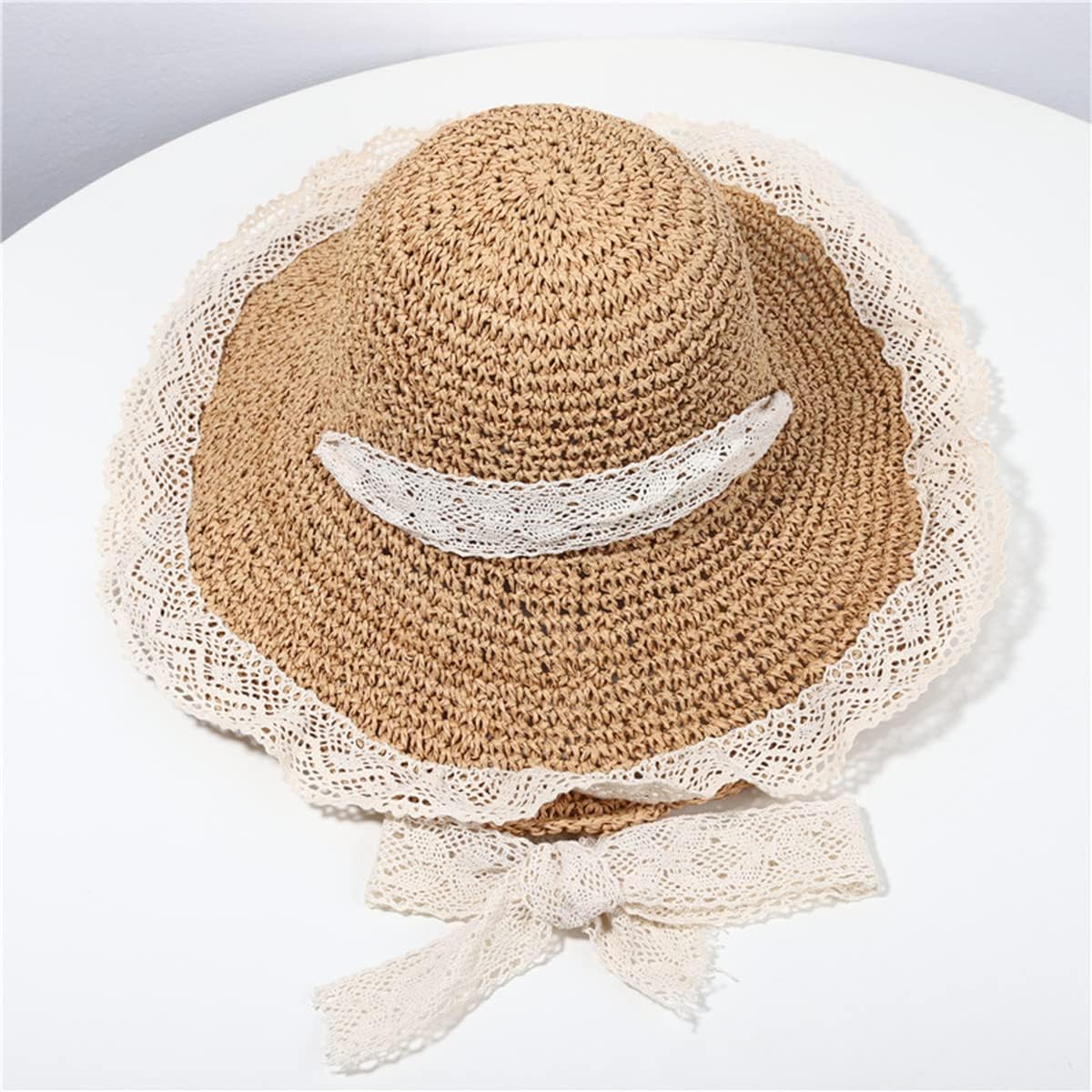 Women Beach Straw Hat Floppy Wide Brim Lace Sun Hat Foldable Packable Straw UPF50+ Summer Travel Sun Protection Beach Cap - Image 6