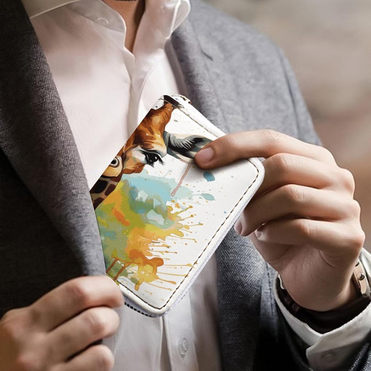 Cute Giraffe Watercolor Card Holder RFID Blocking,Credit Card Wallet for Women And Men,Card Case Organizer Bag with Zipper