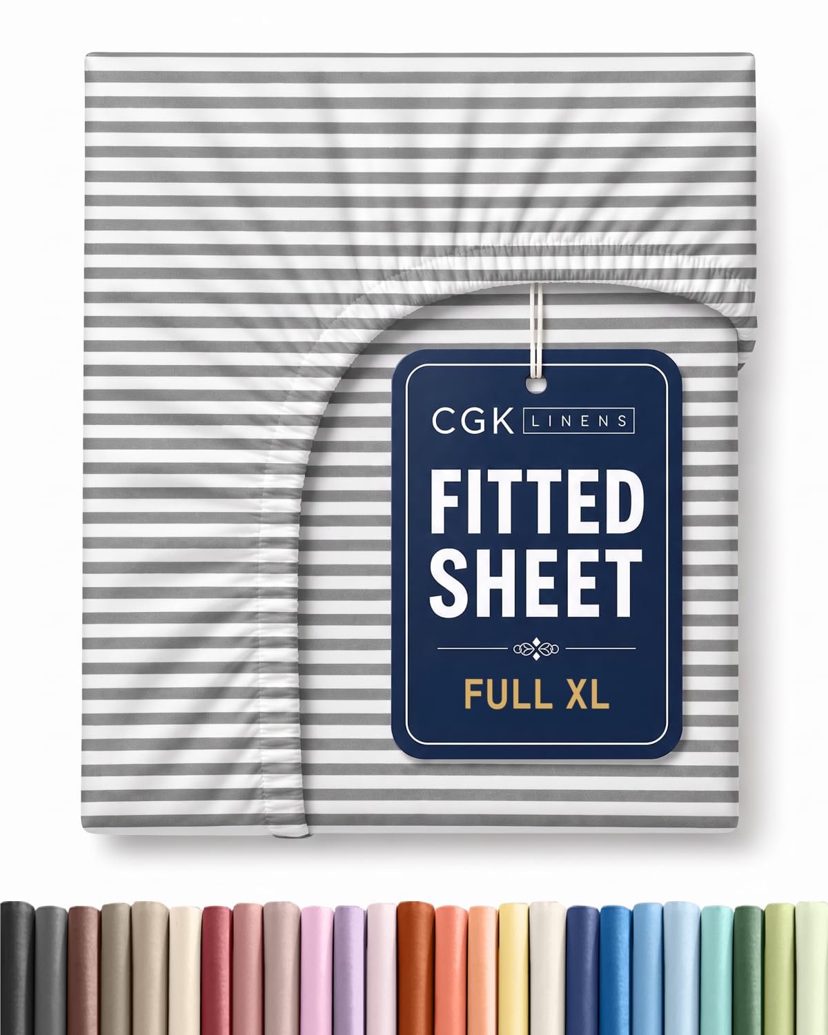 Full XL Fitted Sheet - Single Fitted Sheet Only - Cooling - Grey Stripes