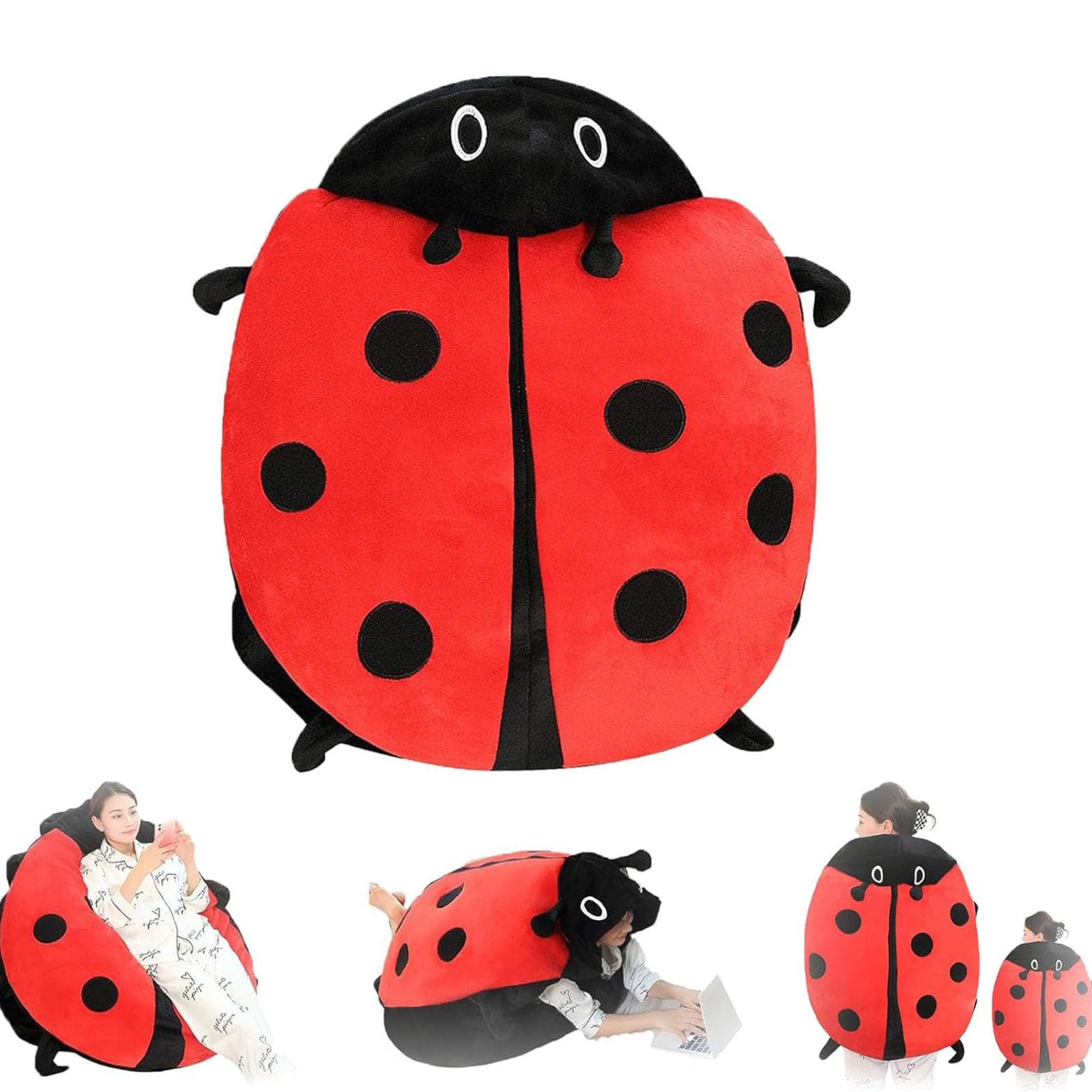 WDZDMYL Oversized Wearable Pillow Ladybug Cute Warm Sleeping Funny Props Plush Removable Bed Cushion for Children Adults 100cm/39.3inch