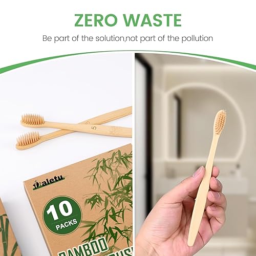 Miniatura 6 de Cepillos de dientes de bambú con cerdas suaves, paquete de 10 cepillos de dientes biodegradables sin BPA de cerdas suaves para adultos, ecológicos,