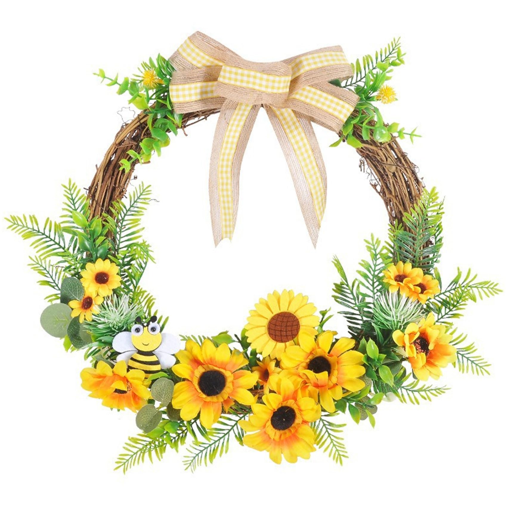 Faroby Sunflower Wreath Honey Bee Door Wreath with Vibrant Artificial Flowers for Front Door