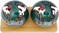 Vista 1 de Top Chi Bolas de Baoding Crane con soporte de bambú. (pequeño 1.4 pulgadas)