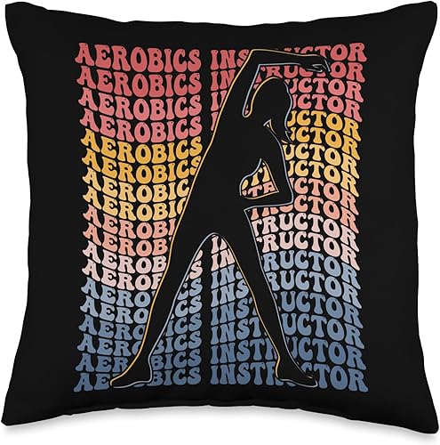 Aerobics Instructor Exercise Fitness Gifts Aerobics Instructor Groovy Exercise Fitness Throw Pillow, 16x16, Multicolor