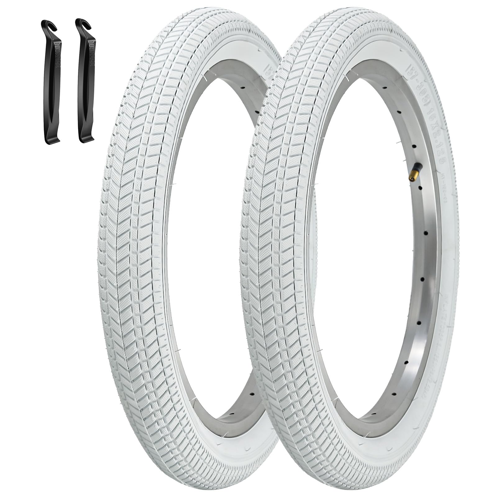 2 Pack 16/18/20 x 2.125 Bike tire White Color 16/18/20 Inch Bike tire Kids Folding Replacement Bicycle Tires Fits Most Kids Bikes and BMX Tires (20X2.125)