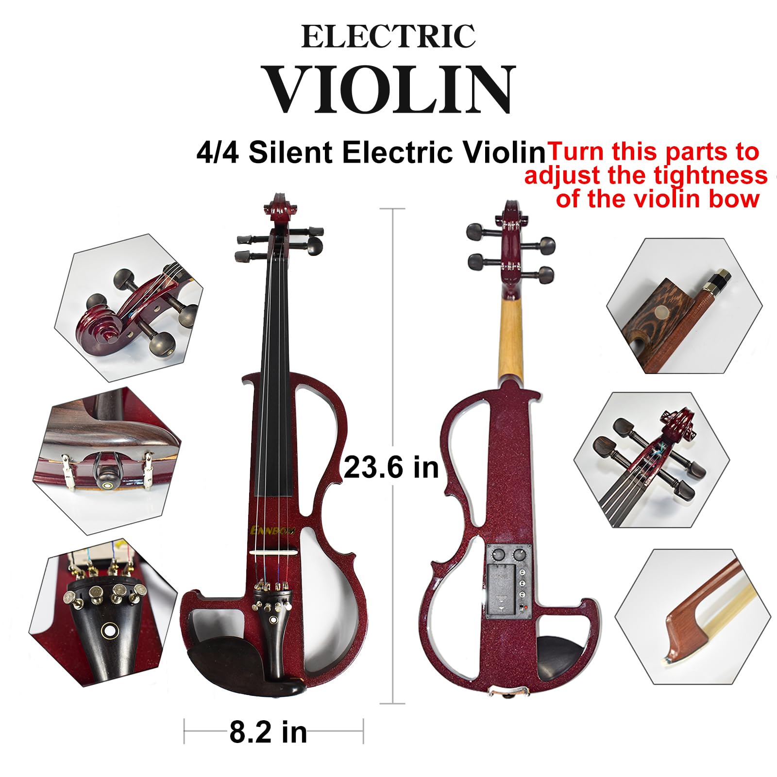 ENNBOM Beginner 4/4 Electric Violin Ebony Silent Violin Electric