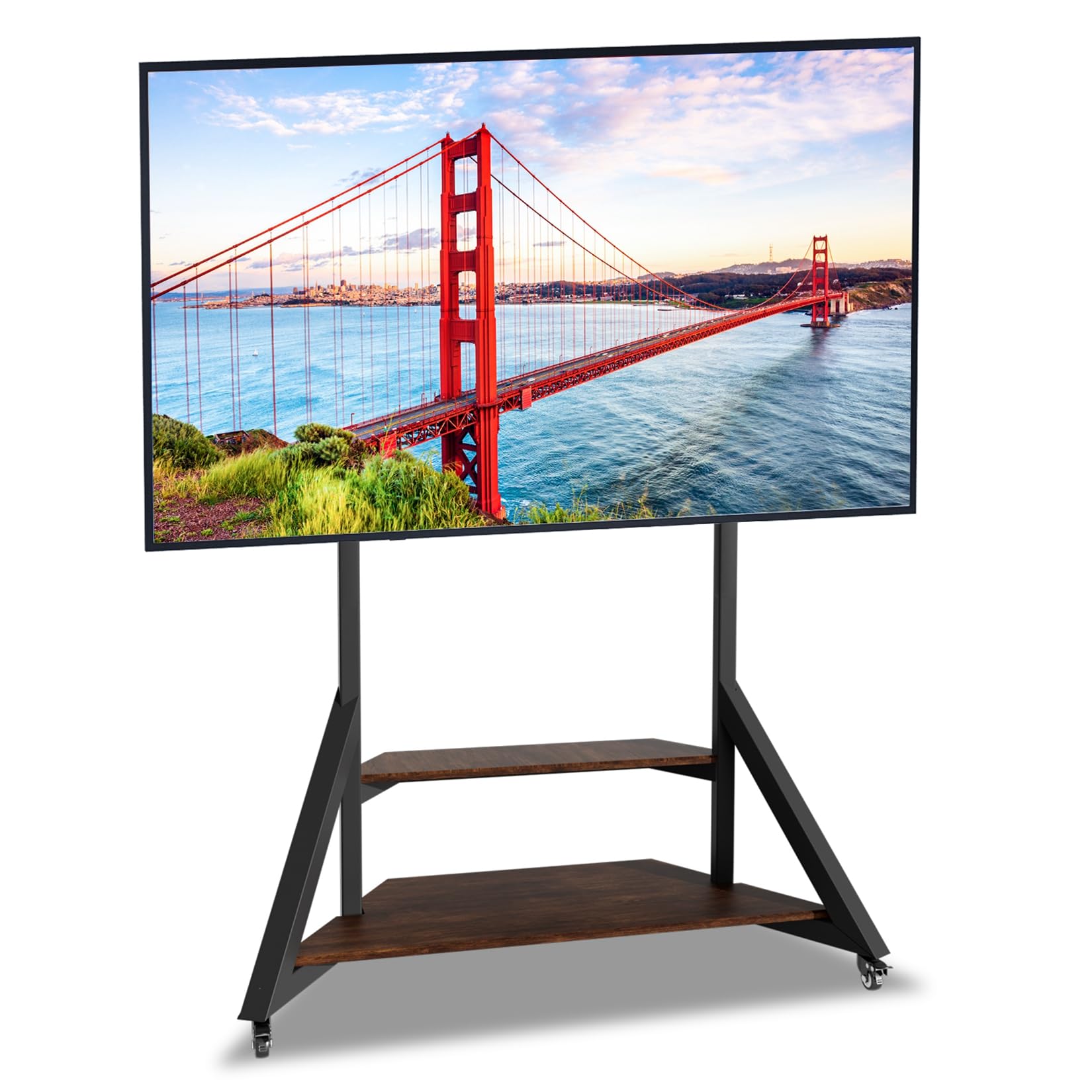 UNHO Supporto TV da Terra: Mobile Supporto TV da Pavimento Ripiani Legno Bello Design Porta TV da Terra per 40-75 Pollici Regolabile in Altezza Max VESA 600x400mm Portata 80kg