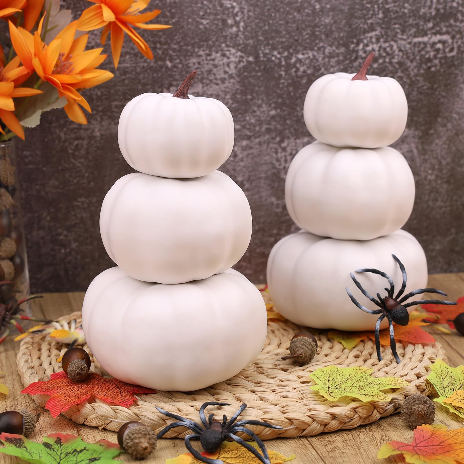 3 Citrouilles En Mousse Blanche - Taille 6, 8, 12 Cm - Pour Déco Halloween, Bricolage, Artisanat D'Automne