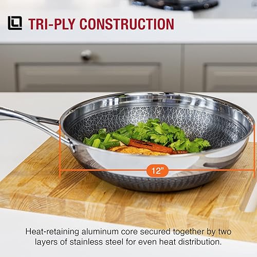 Miniatura 9 de LIVWELL DiamondClad - Sartén híbrida antiadherente de 12 pulgadas, regalo para el hogar y la cocina, wok de acero inoxidable, apto para lavavajillas