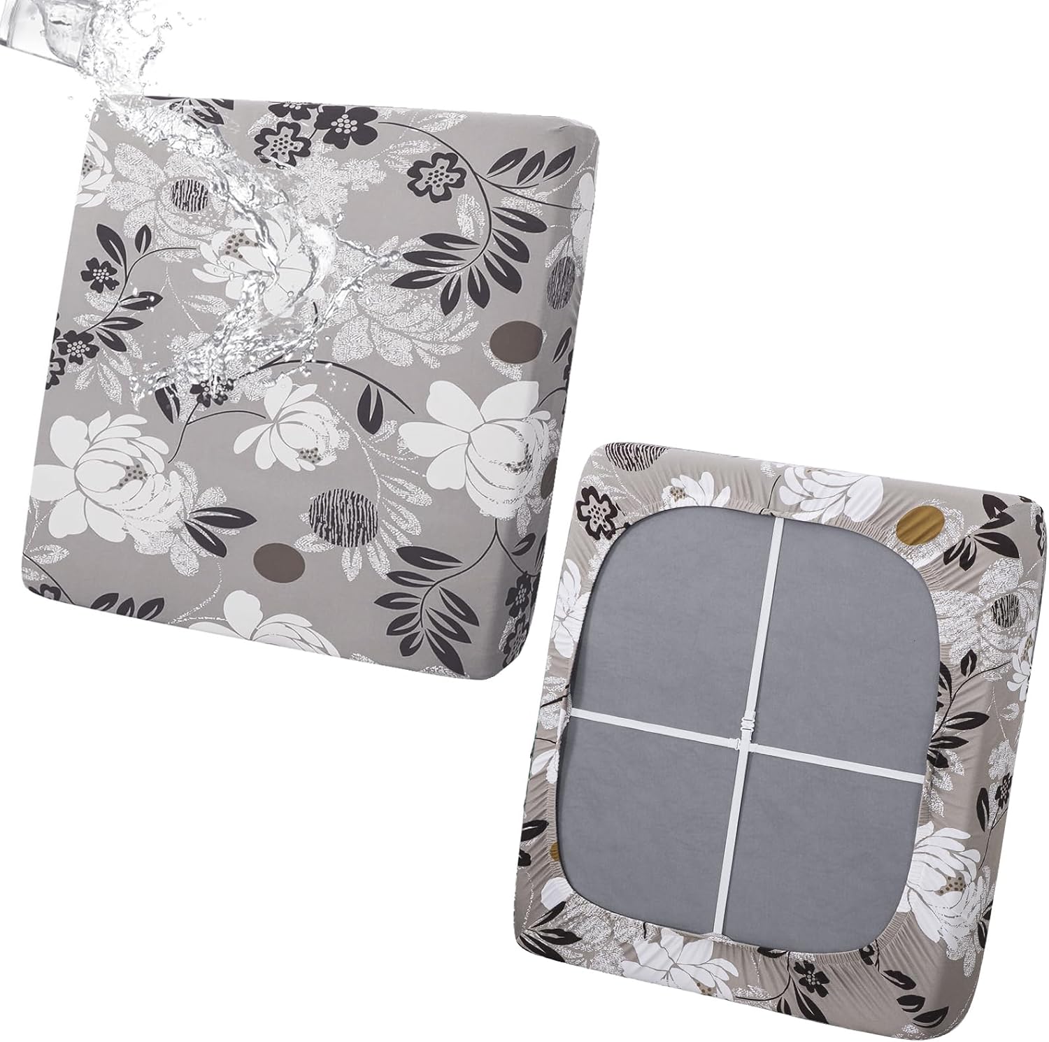 100% Waterproof Patio Cushion Covers for Outdoor Furniture, Stretch Printed Outdoor Cushion Slipcover, Dual Non-Slip Cushions Replacement of Seat or Back (Leaf,8 Pcs)