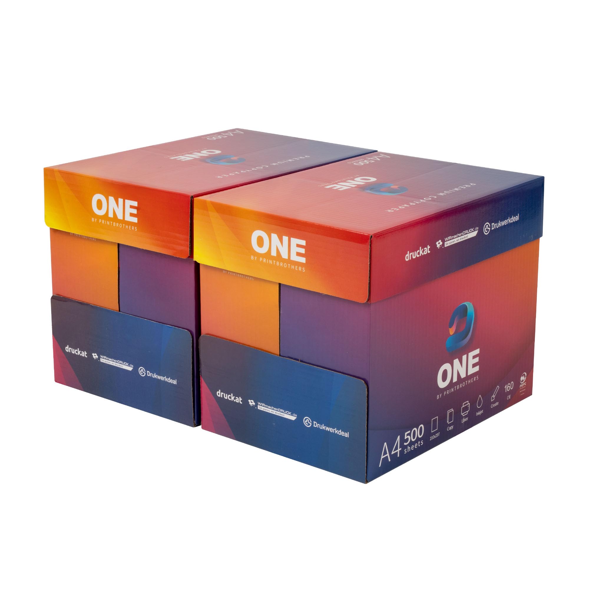 ONE Druckerpapier A4 Kopierpapier - DIN A4-5.000 Blatt - 2 Kartons | ONE Druckerpapier und Kopierpapier DIN A4, 5.000 Blatt, 2 Kartons, weiß, für Laser/Tintenstrahl, Büro und Home Office