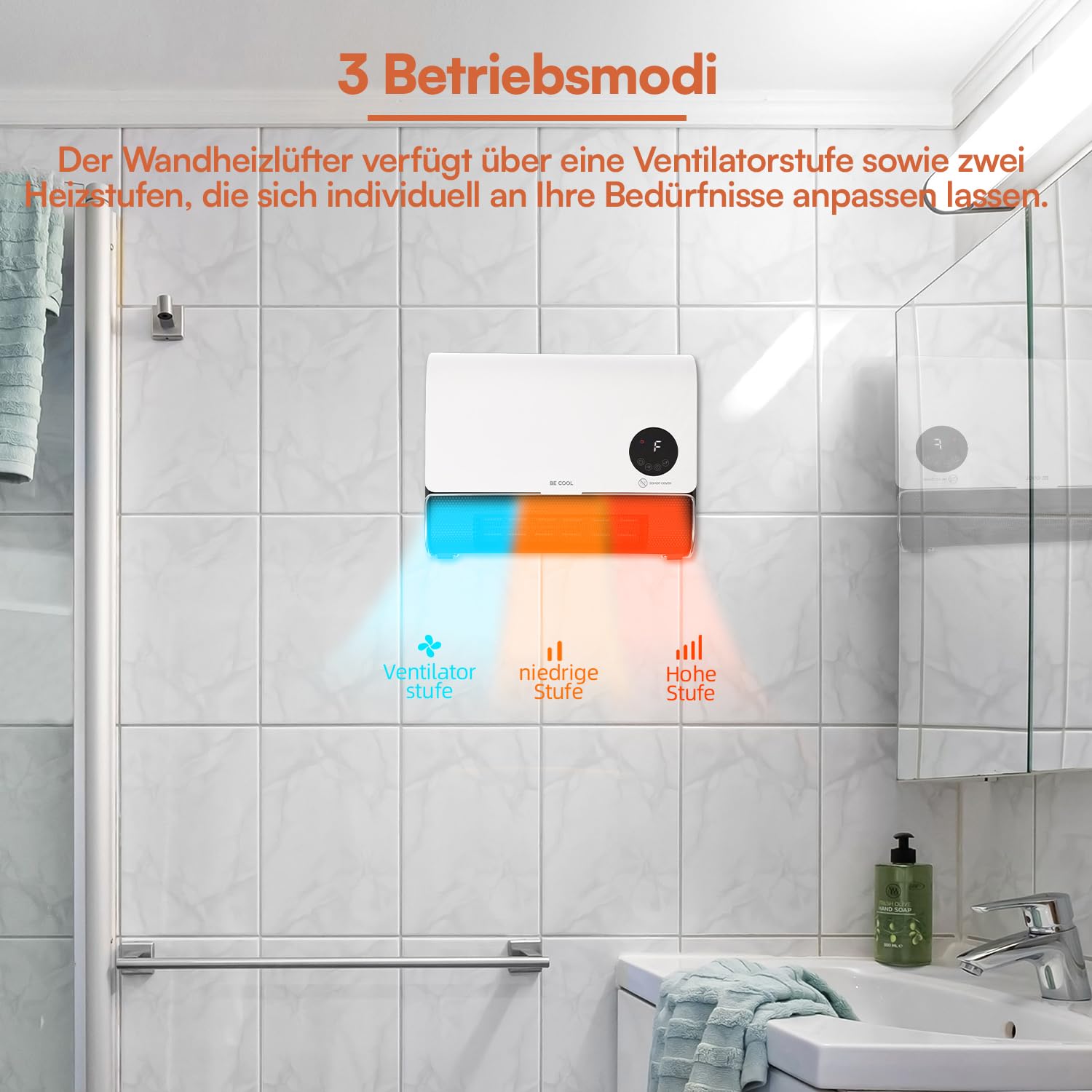 BE COOL Wand-Heizlüfter 2000 W mit PTC, ECO, Timer & Fernbedienung