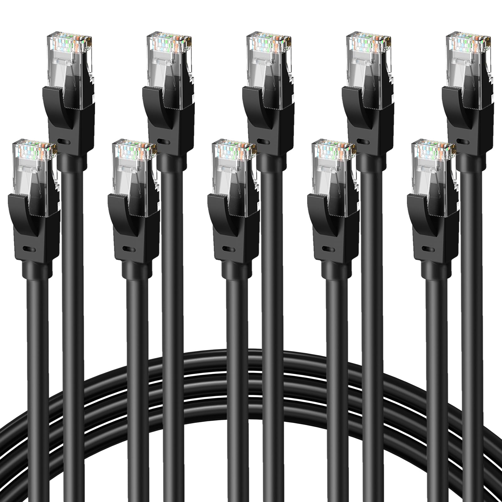 Lot de 10 câbles Ethernet de 1,8 m pour Cat6, 40 Gbit/s pris en charge Cat8/Cat7, câble réseau 24 AWG pour intérieur et extérieur, à enfouissement direct, imperméable et résistant aux UV, cordon LAN