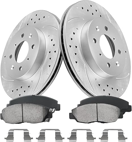 Kit de rotores de freno ventilados con revestimiento G delantero, pastillas de freno de cerámica OE de repuesto y rotores de disco de freno