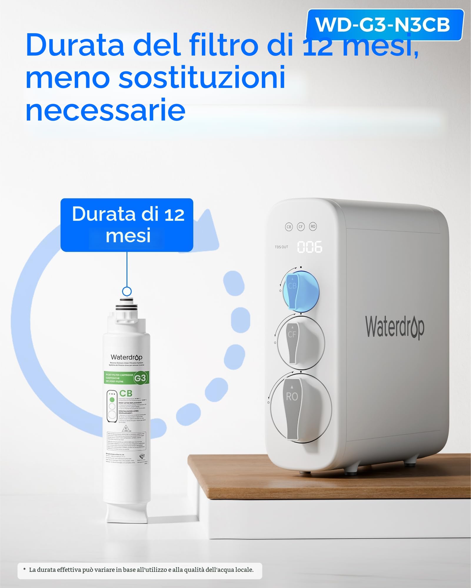 Waterdrop WD-G3-N3CB Filtro, Ddurata 1 Anno, Sostituzione per WD-G3-W Osmosi Inversa Sistema