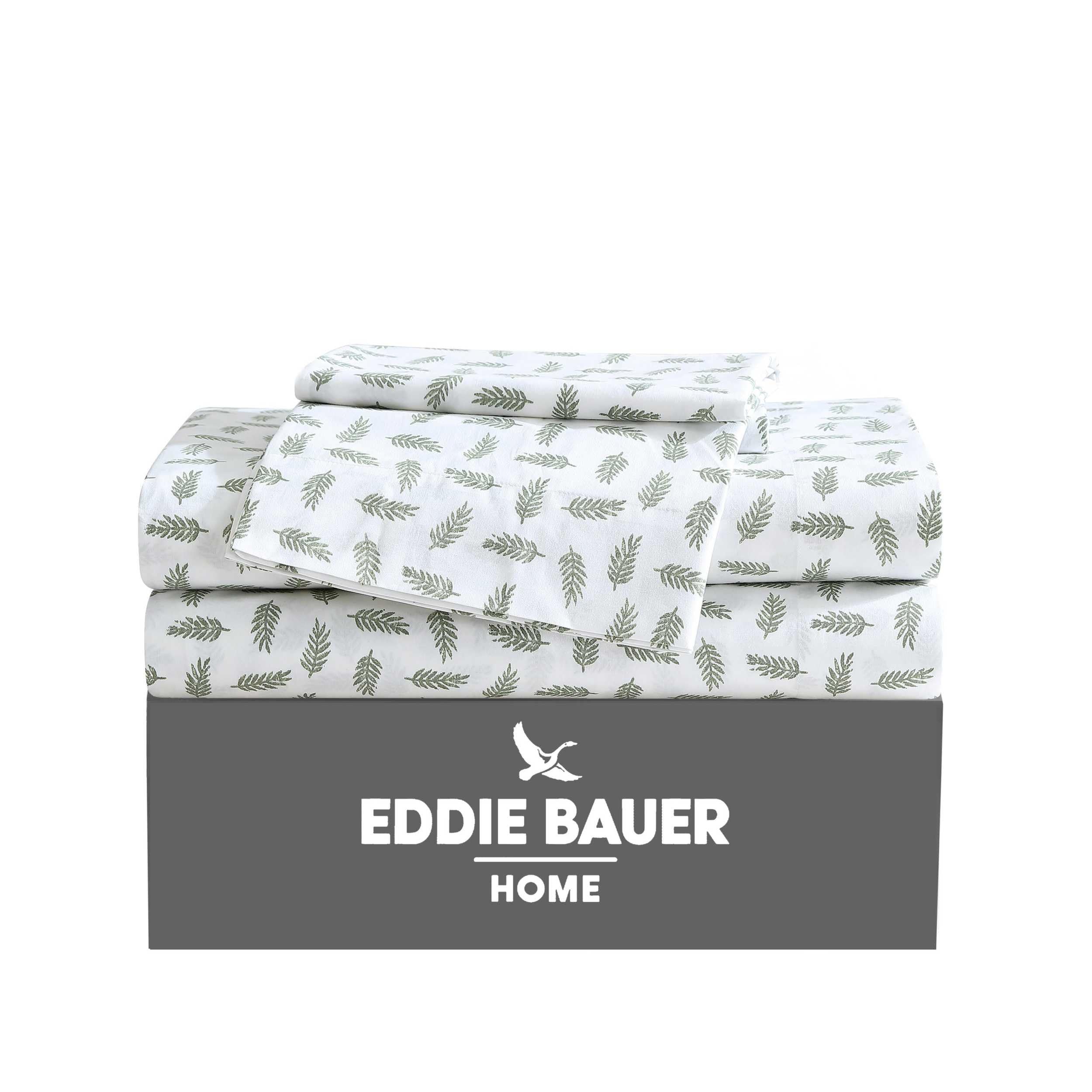 Eddie Bauer - Sábanas tamaño Queen, Juego de Ropa de Cama de percal de algodón, Frescas y Transpirables decoración del hogar (Hojas de Laurel, Queen)