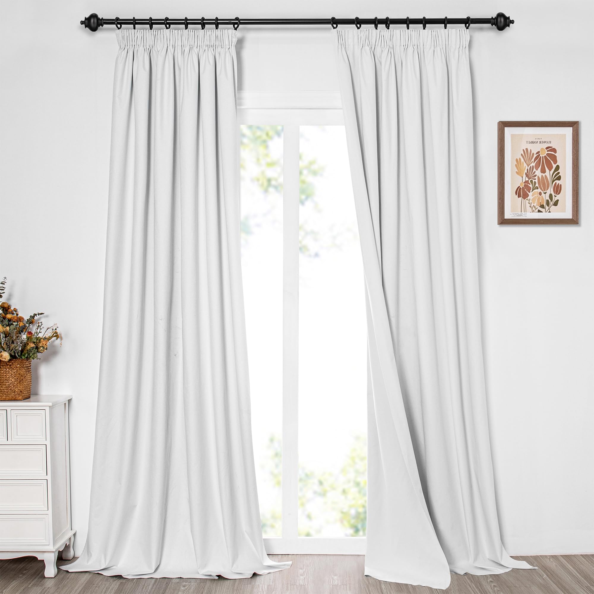 MYSKY HOME Rideaux Thermiques Rideau Occultant Salon Décoration Phonique Anti Bruit Galon sans Percage pour Salon Chambre Fille Maison, Blanc, L 140 x H 245 cm, 2 Pièces