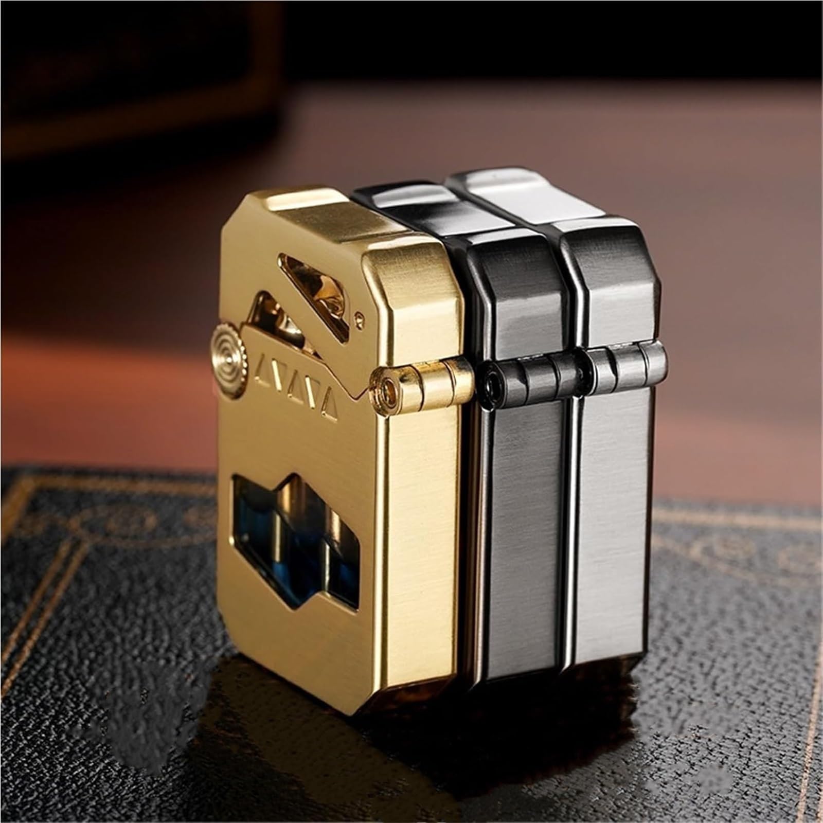 Briquet mécanique à kérosène en métal - Allumage à un bouton - Réservoir de carburant transparent - Design réutilisable - Parfait pour l'extérieur et comme cadeau - Article de collection de style