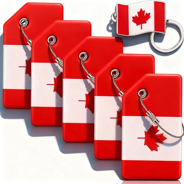 5 +1 Packs Silicone Luggage Tags for Suitcases Canadian Flag Luggage Tags with Name Cards & Stainless Steel Loop Suitcase Tags Bright Color Personalized Tags Identifiers for Woman