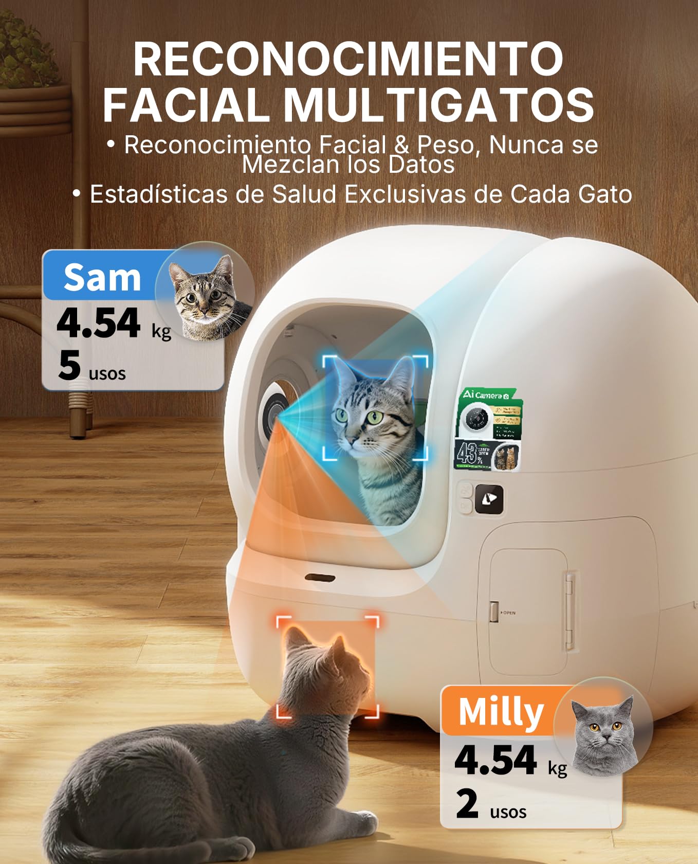 PETKIT PUROBOT MAX Pro 2 Arenero Gatos Autolimpiable, Entrada Mayor, Cámara AI, Arenero Autolimpiable para Gatos, 2,4 G y 5 G WiFi, Seguimiento Sanitario, Eliminación de Olores, 76L, para Varios Gato