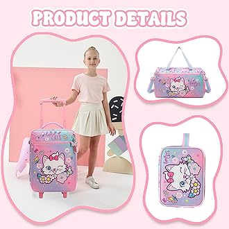 Kids Luggage Set with Wheels Girls Cute Cat Travel Softside Suitcases 16" Carry on Suitcase with Duffle Bag Girls Luggage Sets Airline Approved