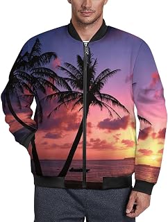 Men's Bomber Jacket - Beautiful Sunset Palm Trees Lightweight Spring Jacket Casual Windbreaker with Pockets Zip Up Windbreakers