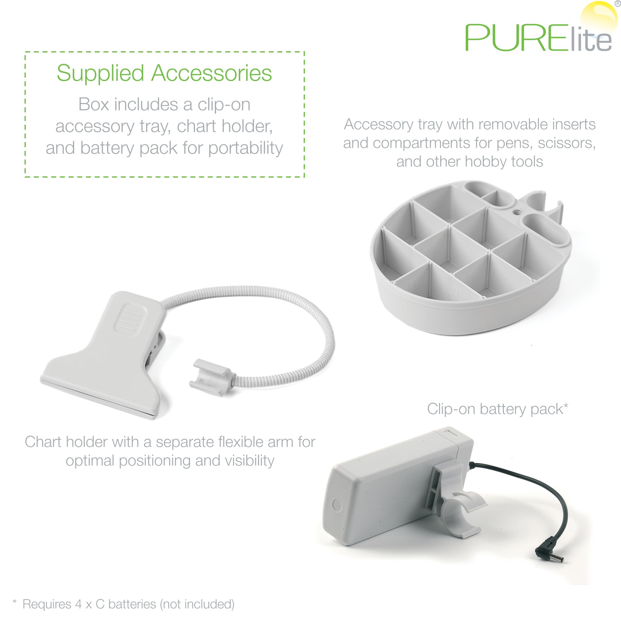 Purelite - Lámpara con lupa 4 en 1 (con estante, atril y ledes de intensidad regulable) Con enchufe alemán.