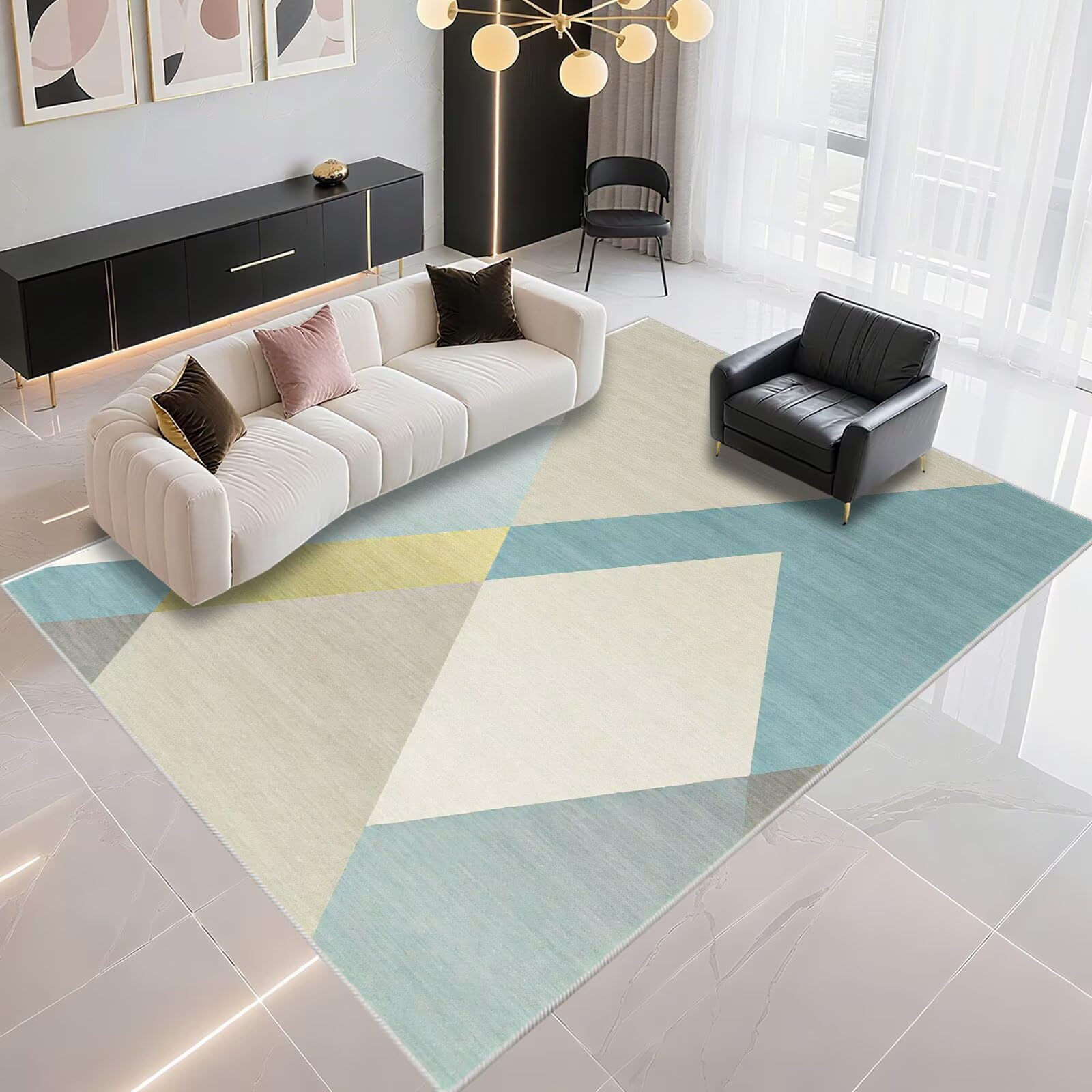 Tapis de salon étanche à la poussière bleu 120x140cm avec motifs géométriques
