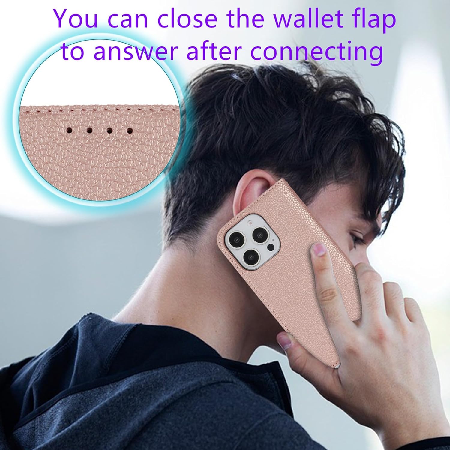 Jaorty for iPhone 13 Pro Max 5G Phone Case Wallet with Wrist Strap,Wallet Case for iPhone 12 Pro Max with Card Holder for Women,Cash Pocket PU Leather Magnetic with Kickstand,6.7" Lichi Rose Gold - Image 4